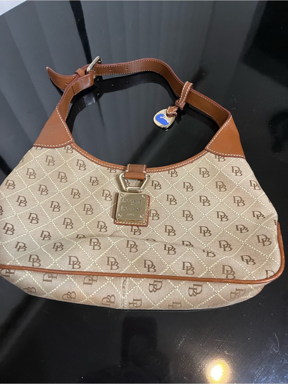 Dooney & Bourke Beige and Brown Logo Jacquard Shoulder Bag